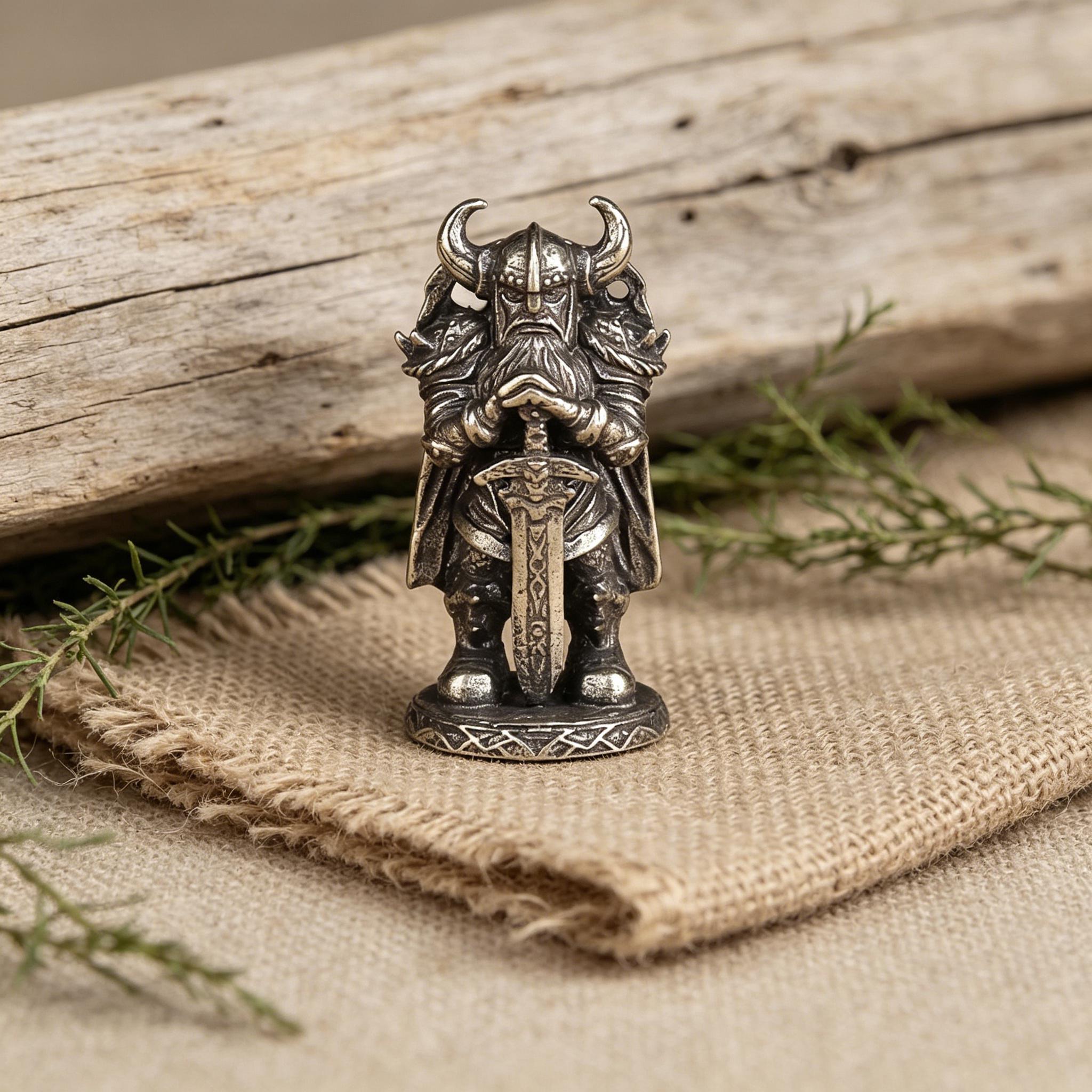 Viking Home Decor - Handmade Mini Bronze Viking Statue - Retro Desktop Decoration, Gothic Small