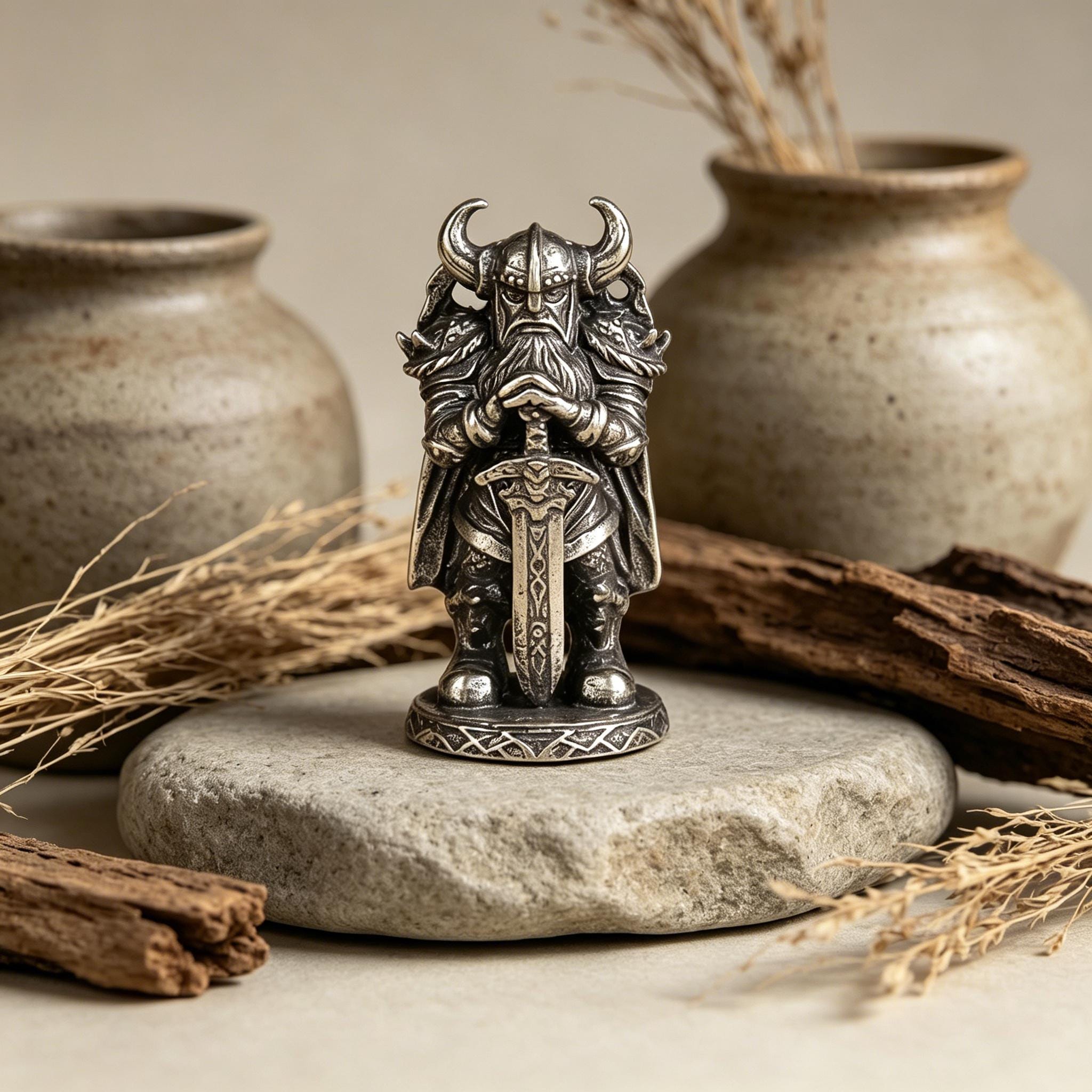 Viking Home Decor - Handmade Mini Bronze Viking Statue - Retro Desktop Decoration, Gothic Small