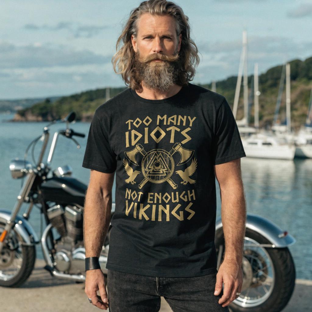 Viking Valhalla T-Shirt - Too Many Idiots Not Enough Axes Viking T-Shirt, Funny Norse Warrior Tee