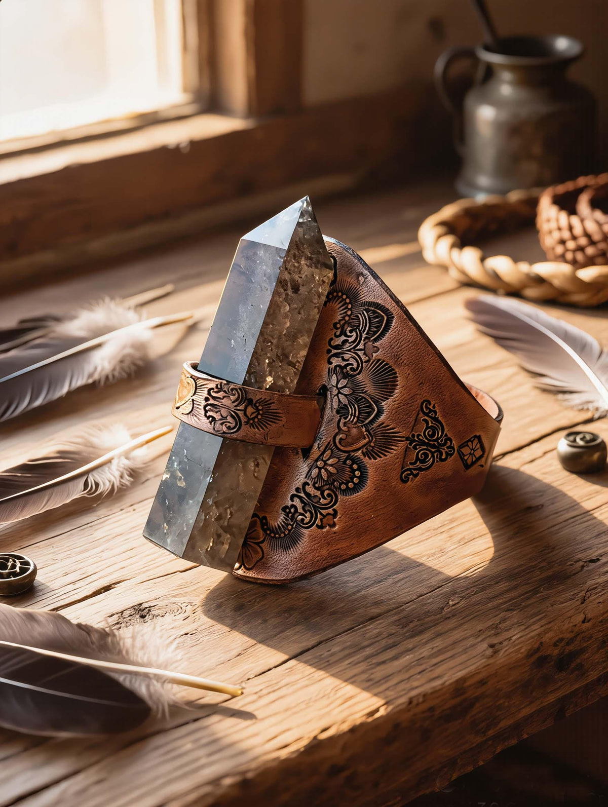 Viking Wolf Leather Accessory - Viking Tooled Leather Belt Fenrir Tyr Design