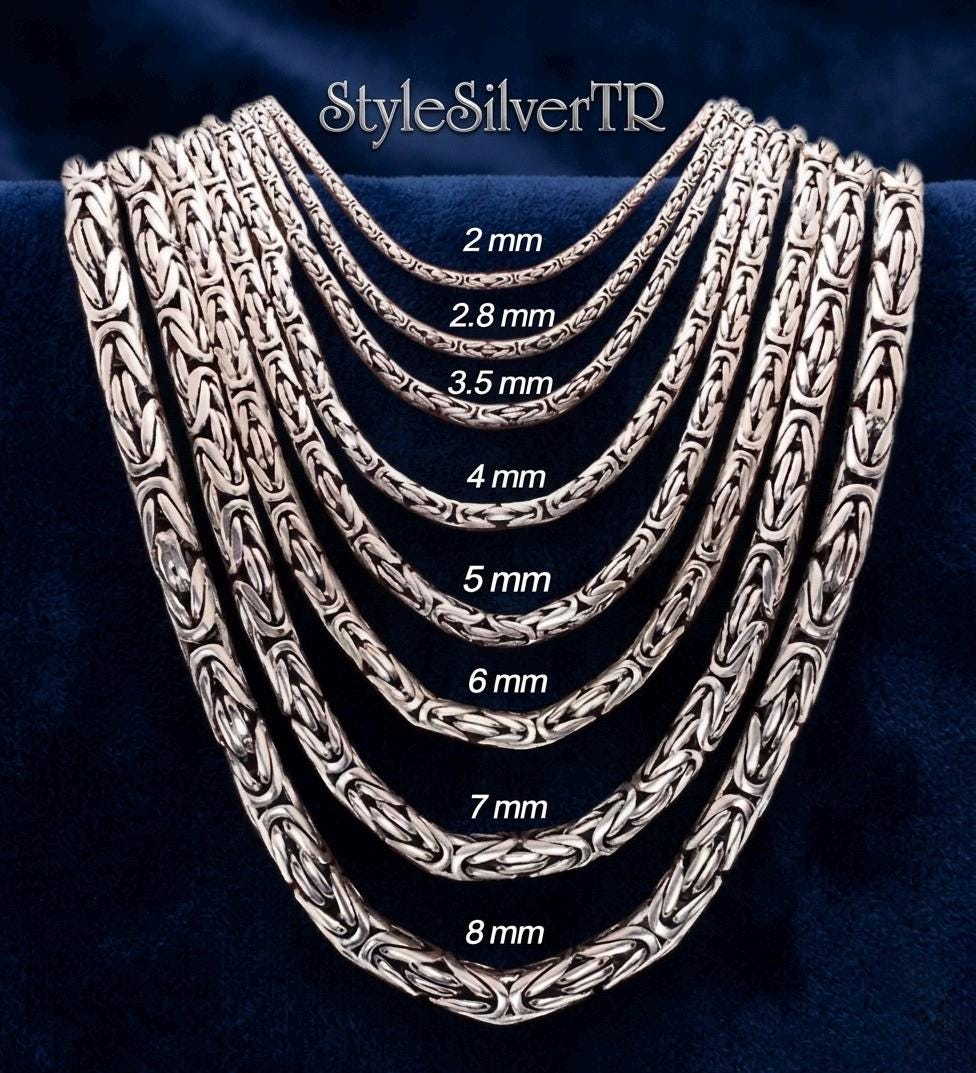 Viking Necklace - Oxidized Silver Square Byzantine Chain Necklace, 925 Sterling Silver Viking