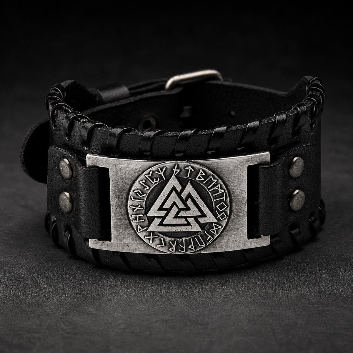 Viking Bracelet - Men’s Viking Leather Cuff Bracelet with Norse Compass, Medieval Warrior Wristband