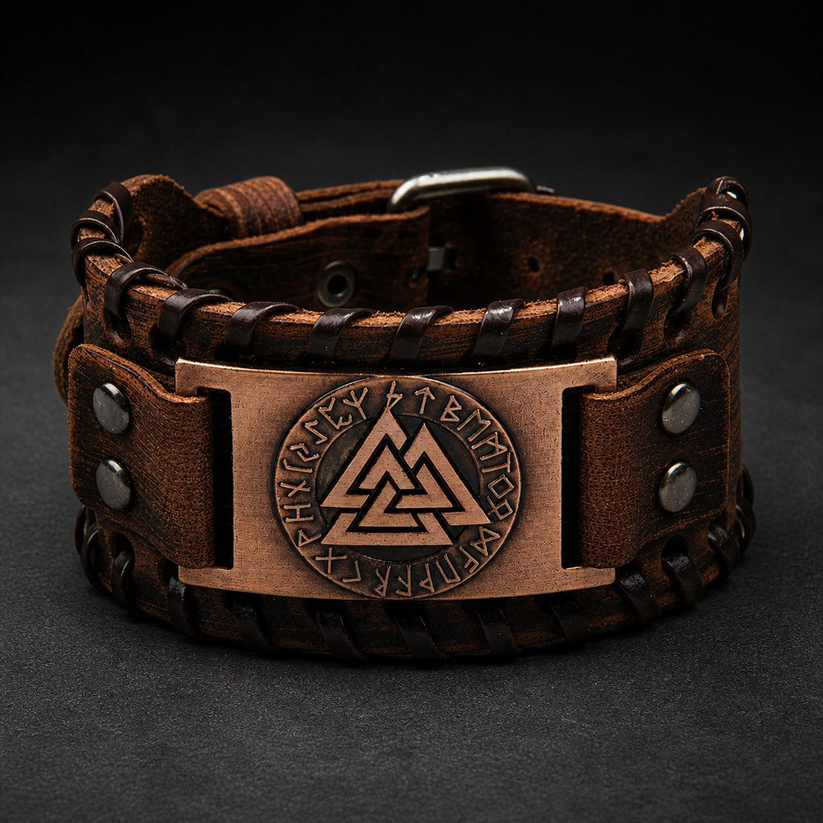 Viking Bracelet - Men’s Viking Leather Cuff Bracelet with Norse Compass, Medieval Warrior Wristband