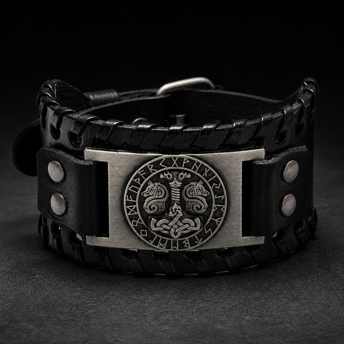 Viking Bracelet - Men’s Viking Leather Cuff Bracelet with Norse Compass, Medieval Warrior Wristband