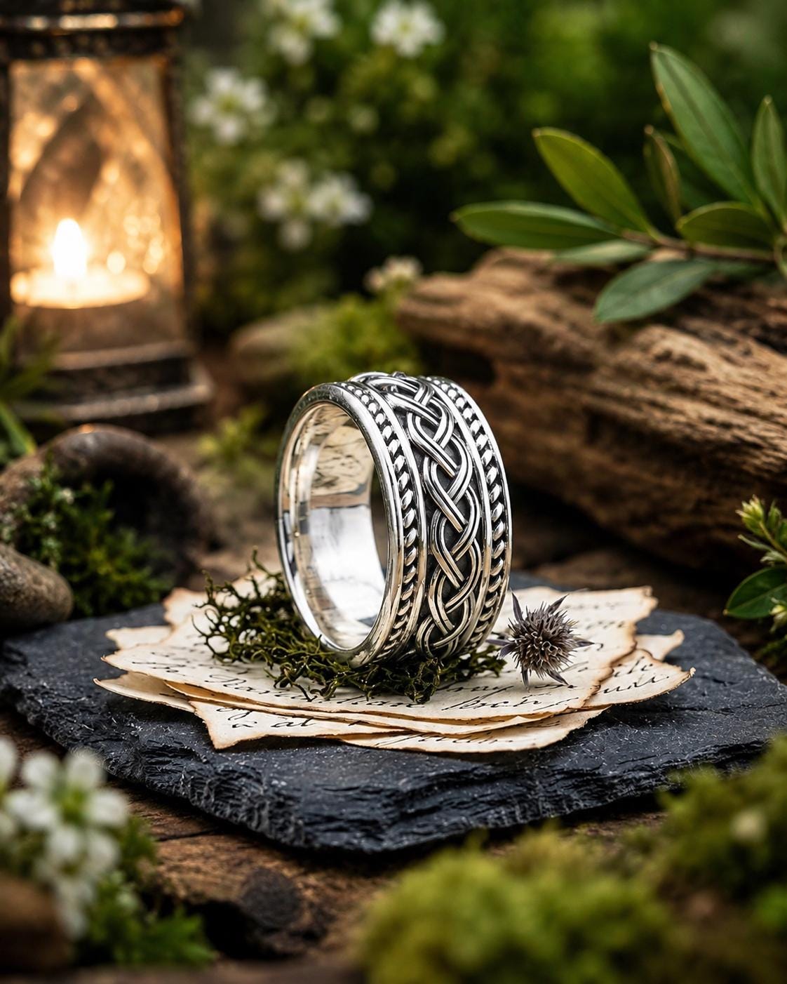 Viking Raven Ring - Silver Raven Celtic Knot Ring, Oxidized Viking Band, Norse Gothic Jewelry