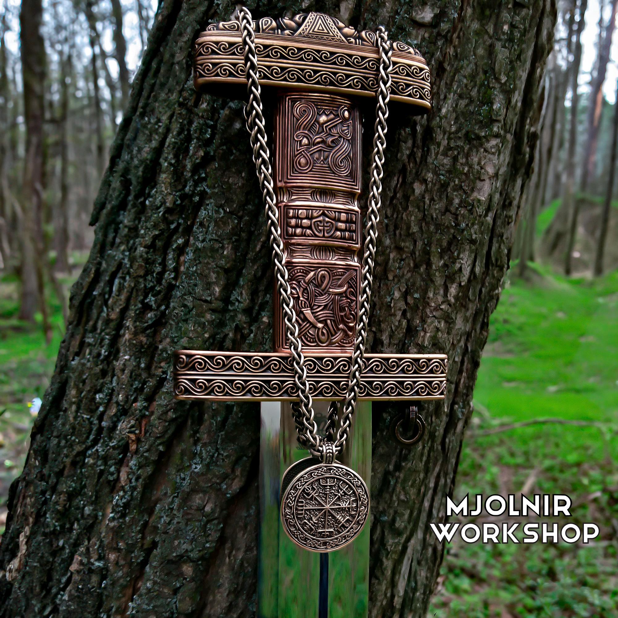 Viking Raven Necklace - Raven Head Viking Chain: Bronze Norse Necklace Replica