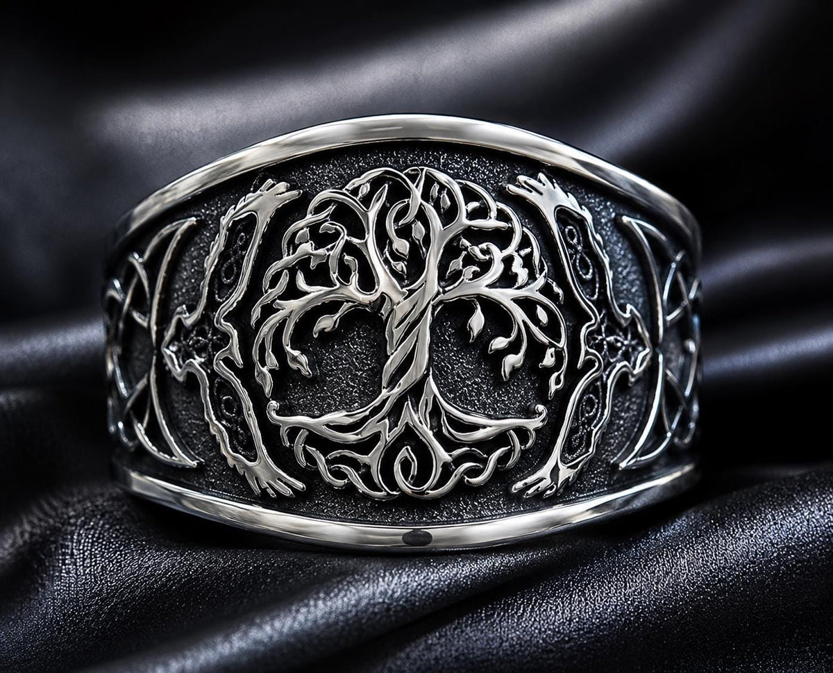 Viking Raven Ring - Viking Tree of Life Ring – Nordic Raven Signet Ring