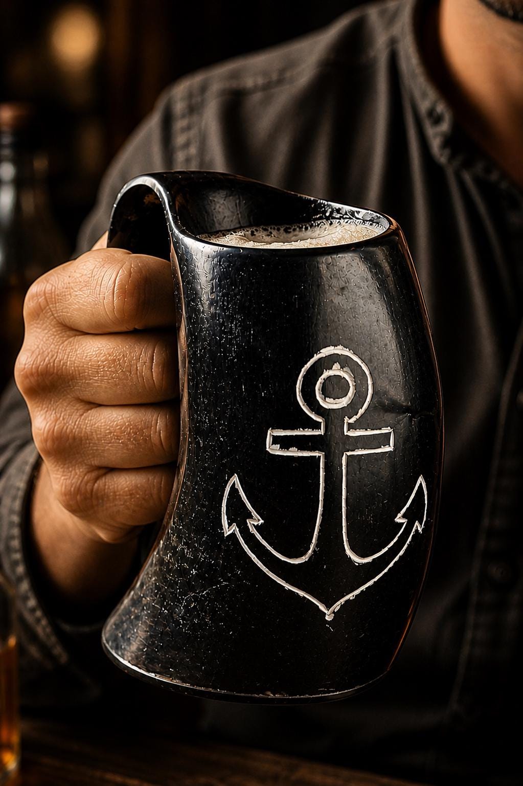 Viking Wolf Mug - Fenrir Wolf Drinking Horn Mug with Stand, Engraved Viking Mead Horn, Handmade