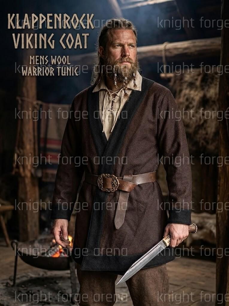 Viking Jacket - Viking Wool Klappenrock Coat, Early Medieval Warrior Tunic, Handcrafted Jacket