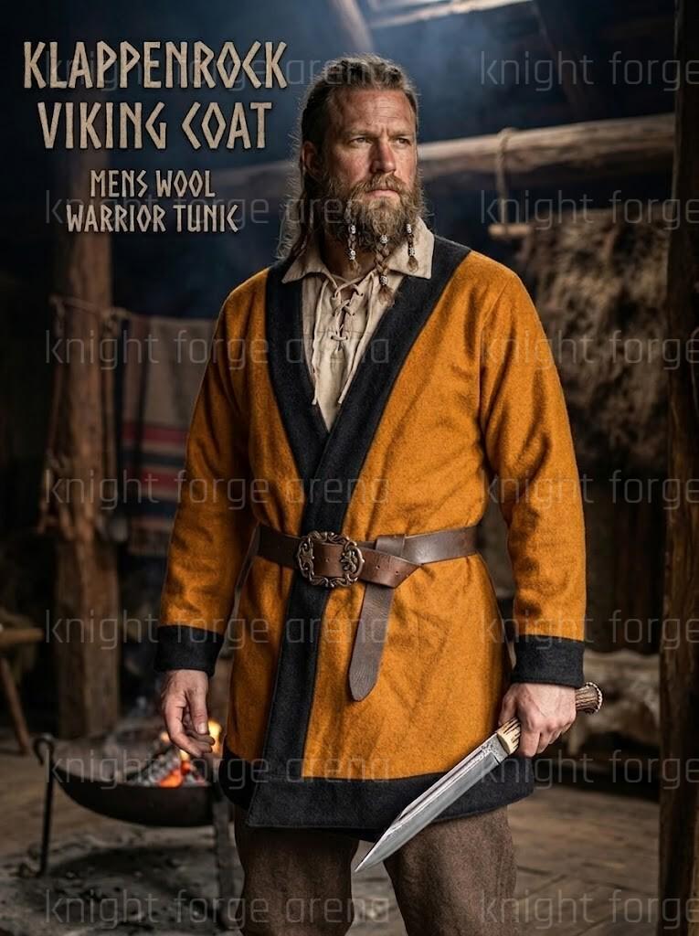 Viking Jacket - Viking Wool Klappenrock Coat, Early Medieval Warrior Tunic, Handcrafted Jacket