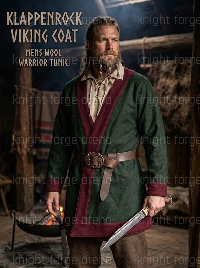 Viking Jacket - Viking Wool Klappenrock Coat, Early Medieval Warrior Tunic, Handcrafted Jacket