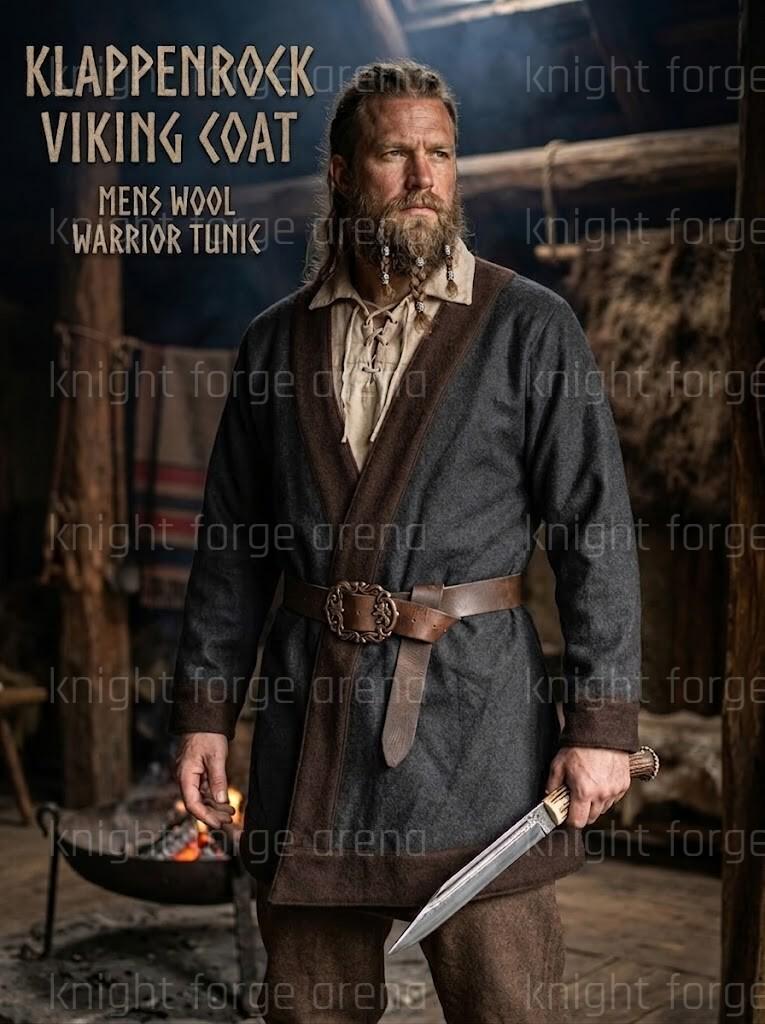 Viking Jacket - Viking Wool Klappenrock Coat, Early Medieval Warrior Tunic, Handcrafted Jacket