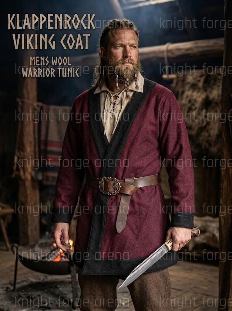 Viking Jacket - Viking Wool Klappenrock Coat, Early Medieval Warrior Tunic, Handcrafted Jacket