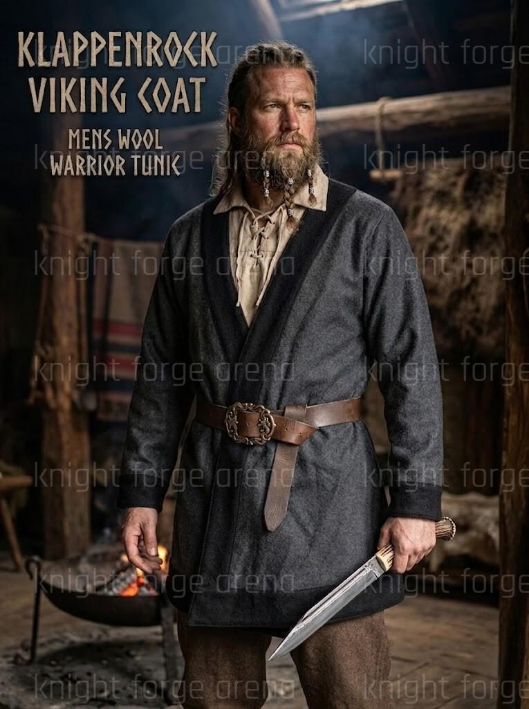 Viking Jacket - Viking Wool Klappenrock Coat, Early Medieval Warrior Tunic, Handcrafted Jacket