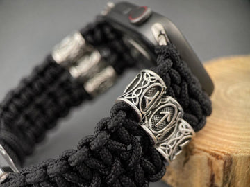 Viking Rune Bracelet - Silver Futhark Runes Bracelet for Apple Watch Nordic Runic Style Black