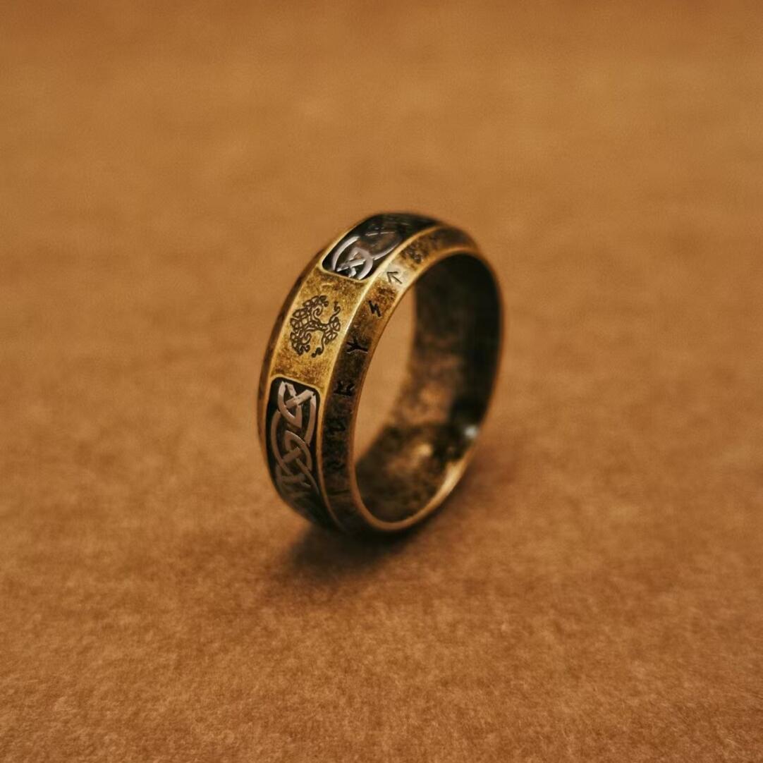 Viking Rune Ring - Viking Tree of Life Ring Mens Titanium Steel Celtic Knot Band Rustic Norse Rune
