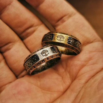 Viking Rune Ring - Viking Tree of Life Ring Mens Titanium Steel Celtic Knot Band Rustic Norse Rune