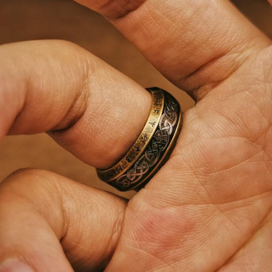 Viking Rune Ring - Viking Tree of Life Ring Mens Titanium Steel Celtic Knot Band Rustic Norse Rune
