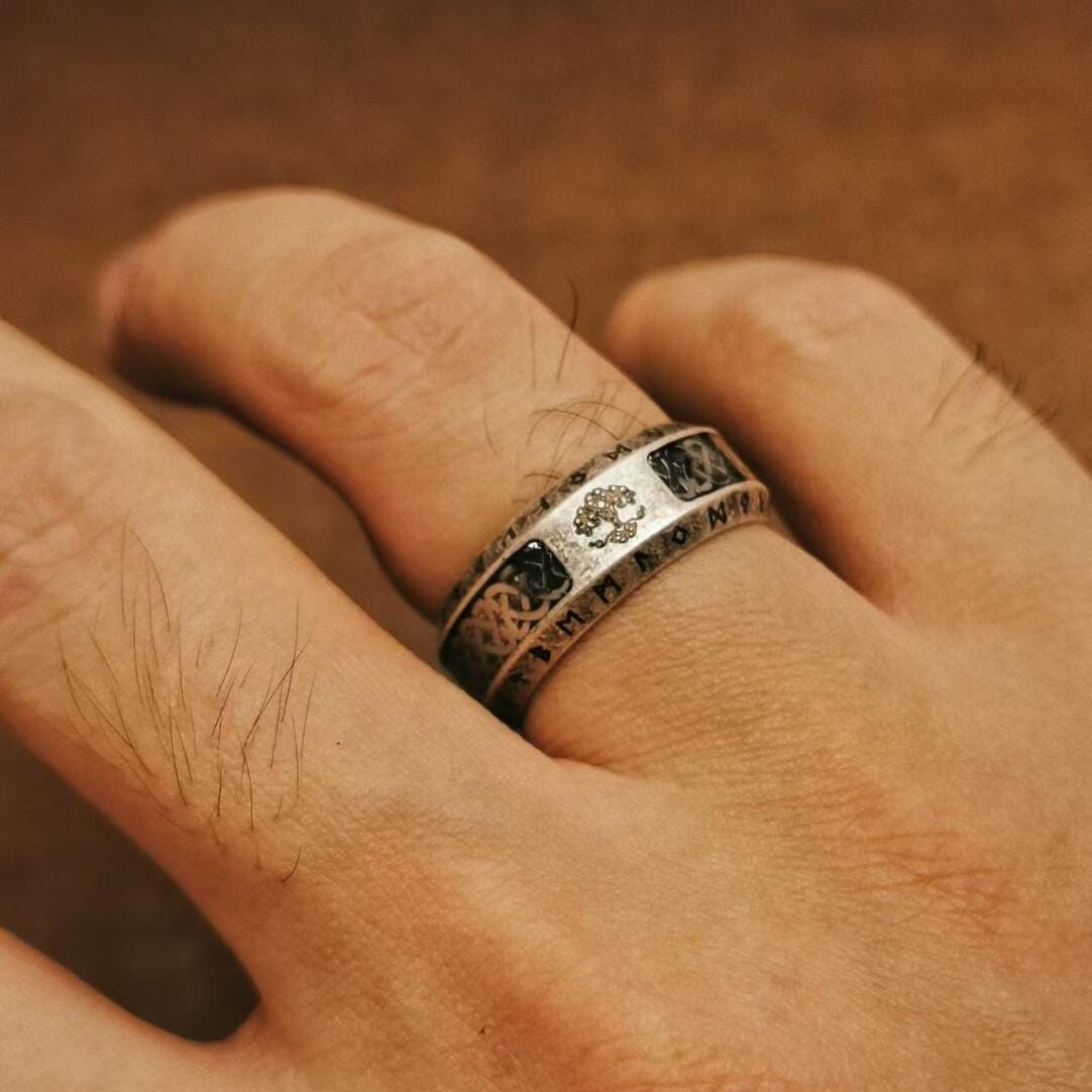 Viking Rune Ring - Viking Tree of Life Ring Mens Titanium Steel Celtic Knot Band Rustic Norse Rune