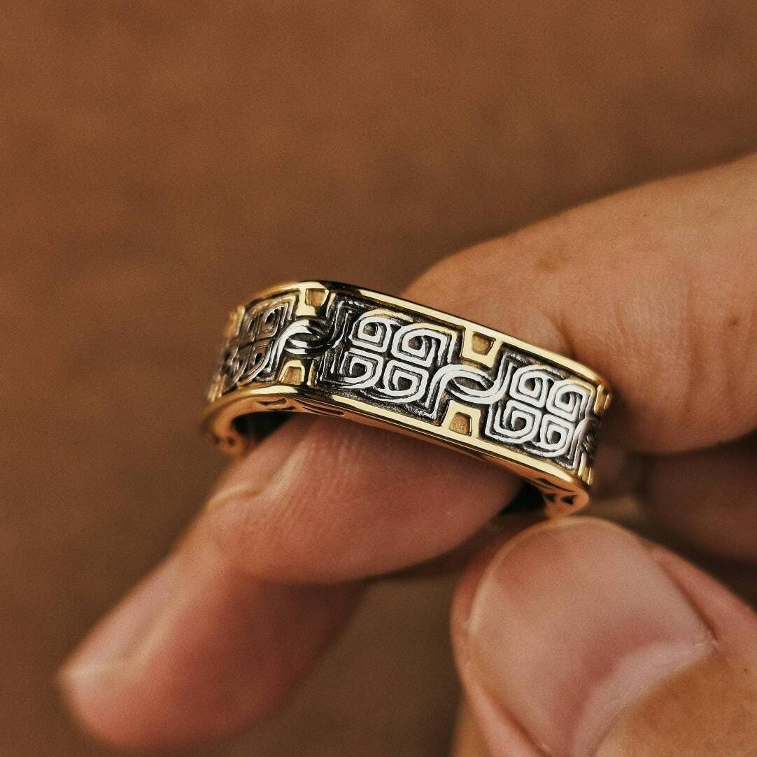 Viking Rune Ring - Viking Tree of Life Ring Mens Titanium Steel Celtic Knot Band Rustic Norse Rune