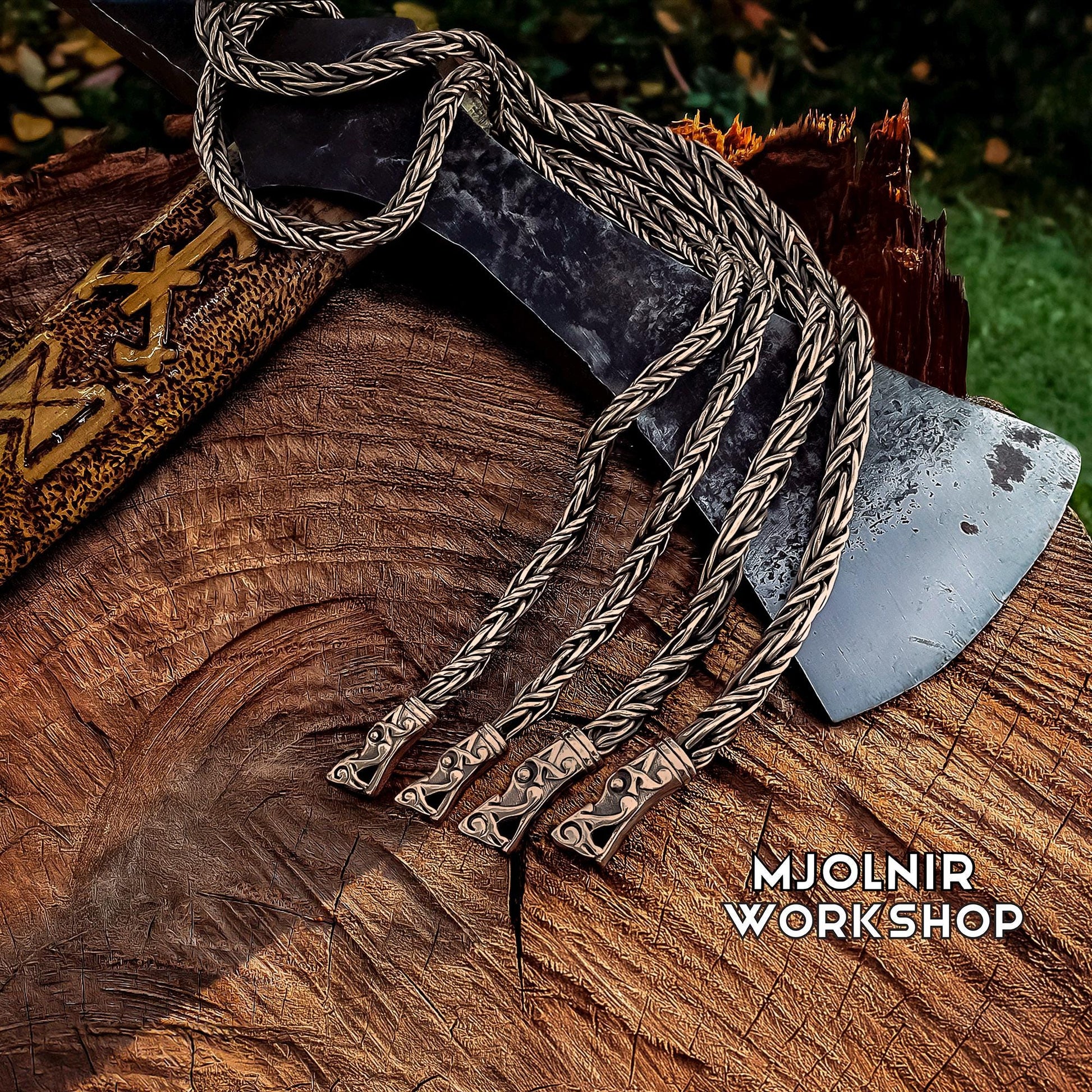 Viking Wolf Necklace - Bronze Viking Chain Wolf Head Necklace - Gotland Replica