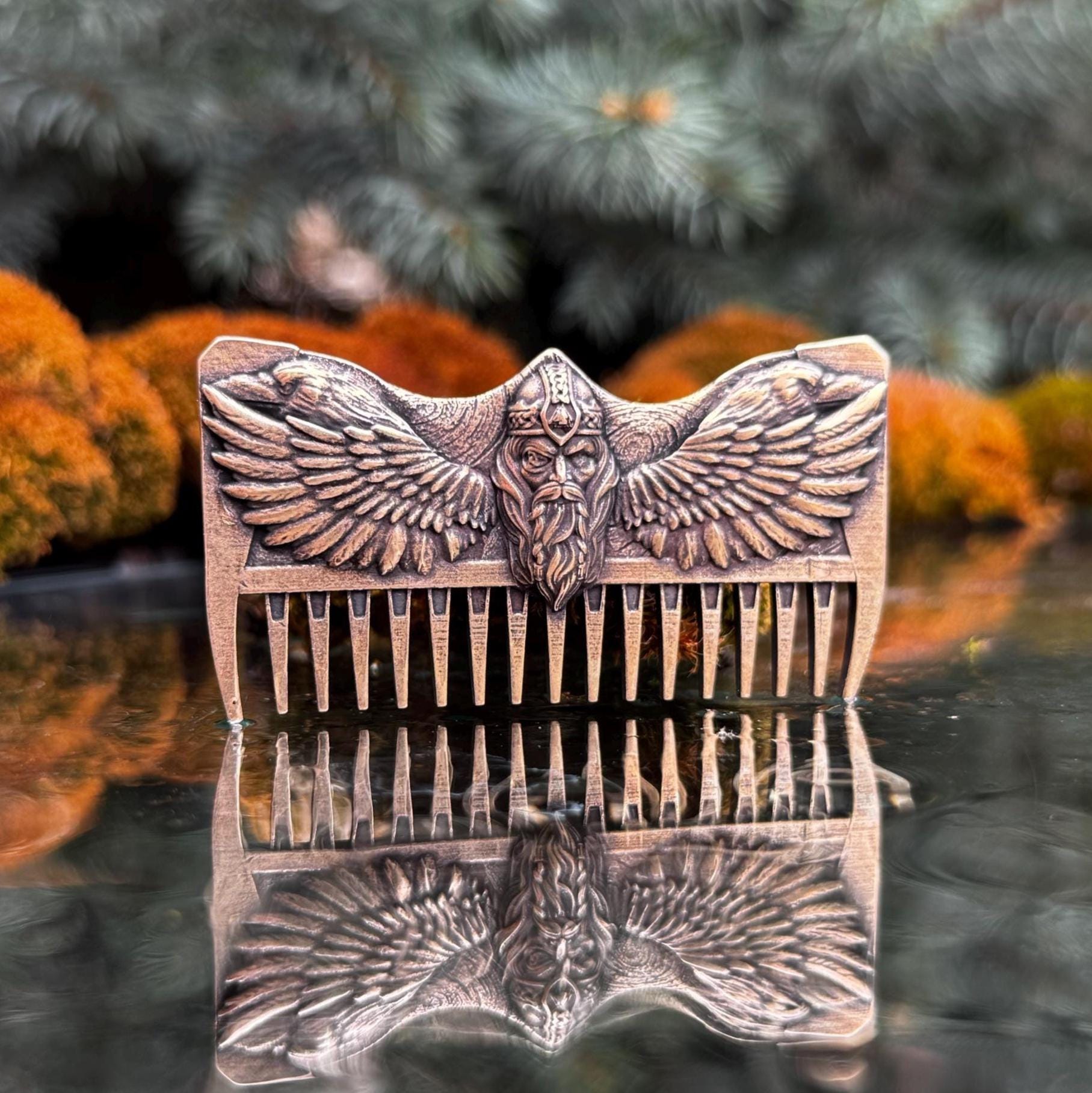 Viking Leather Accessory - Viking ship Beard comb EDC Nordic jewelry Viking Gifts for Him