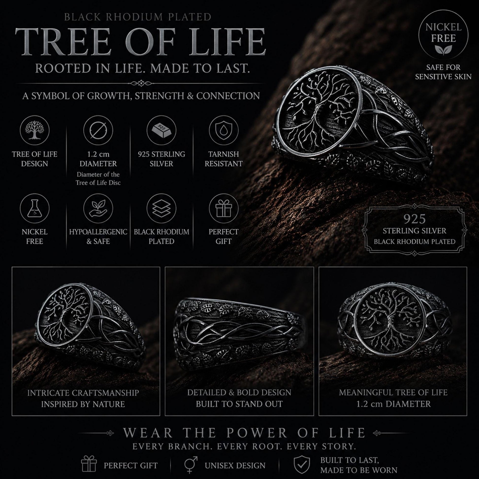 Viking Yggdrasil Tree of Life Ring - 925K Sterling Silver Yggdrasil Ring: Norse Mythology Tree of