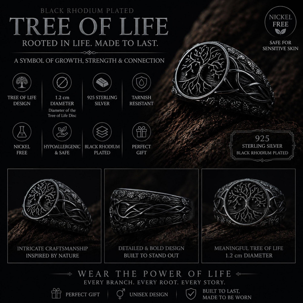 Viking Yggdrasil Tree of Life Ring - 925K Sterling Silver Yggdrasil Ring: Norse Mythology Tree of