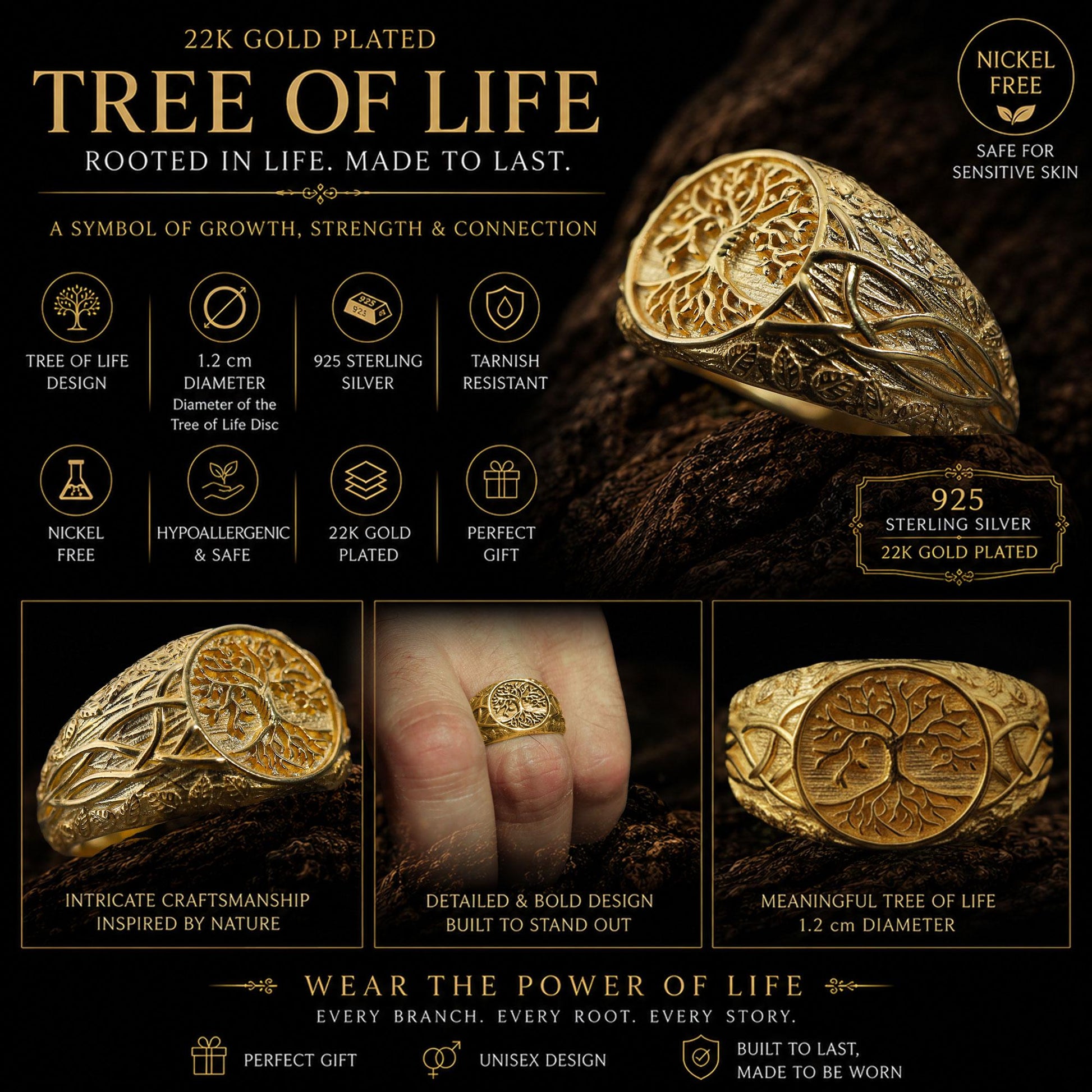 Viking Yggdrasil Tree of Life Ring - 925K Sterling Silver Yggdrasil Ring: Norse Mythology Tree of