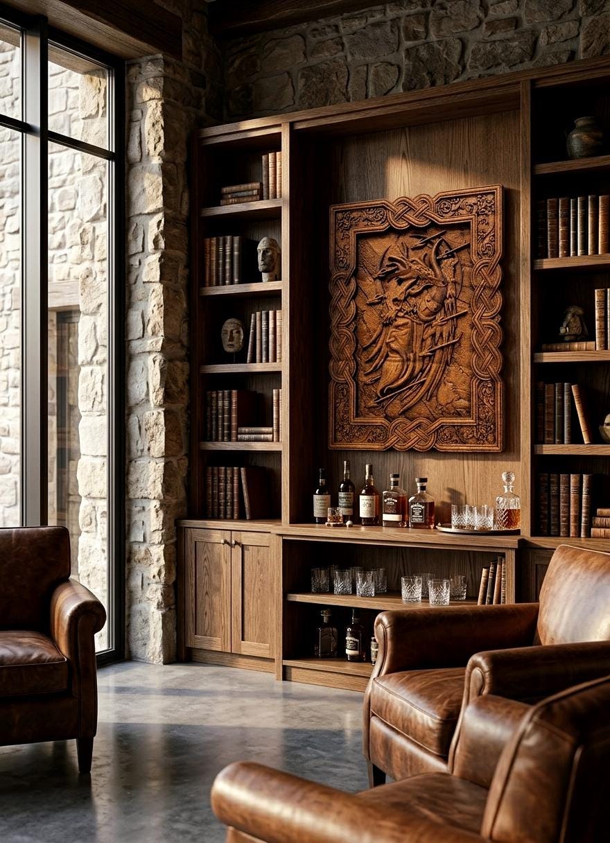Viking Home Decor - Hand-Carved Viking Warrior Beech Wood Panel – Norse Decor