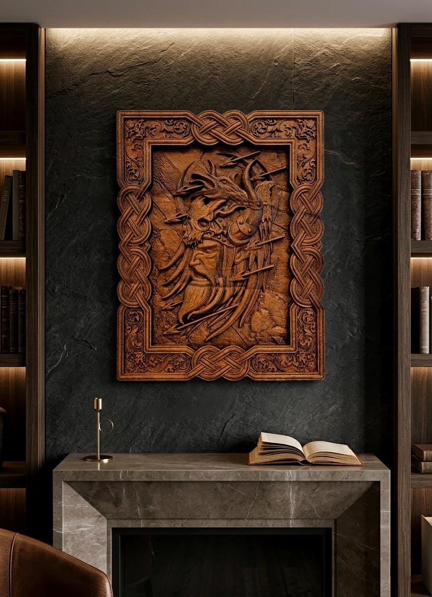 Viking Home Decor - Hand-Carved Viking Warrior Beech Wood Panel – Norse Decor