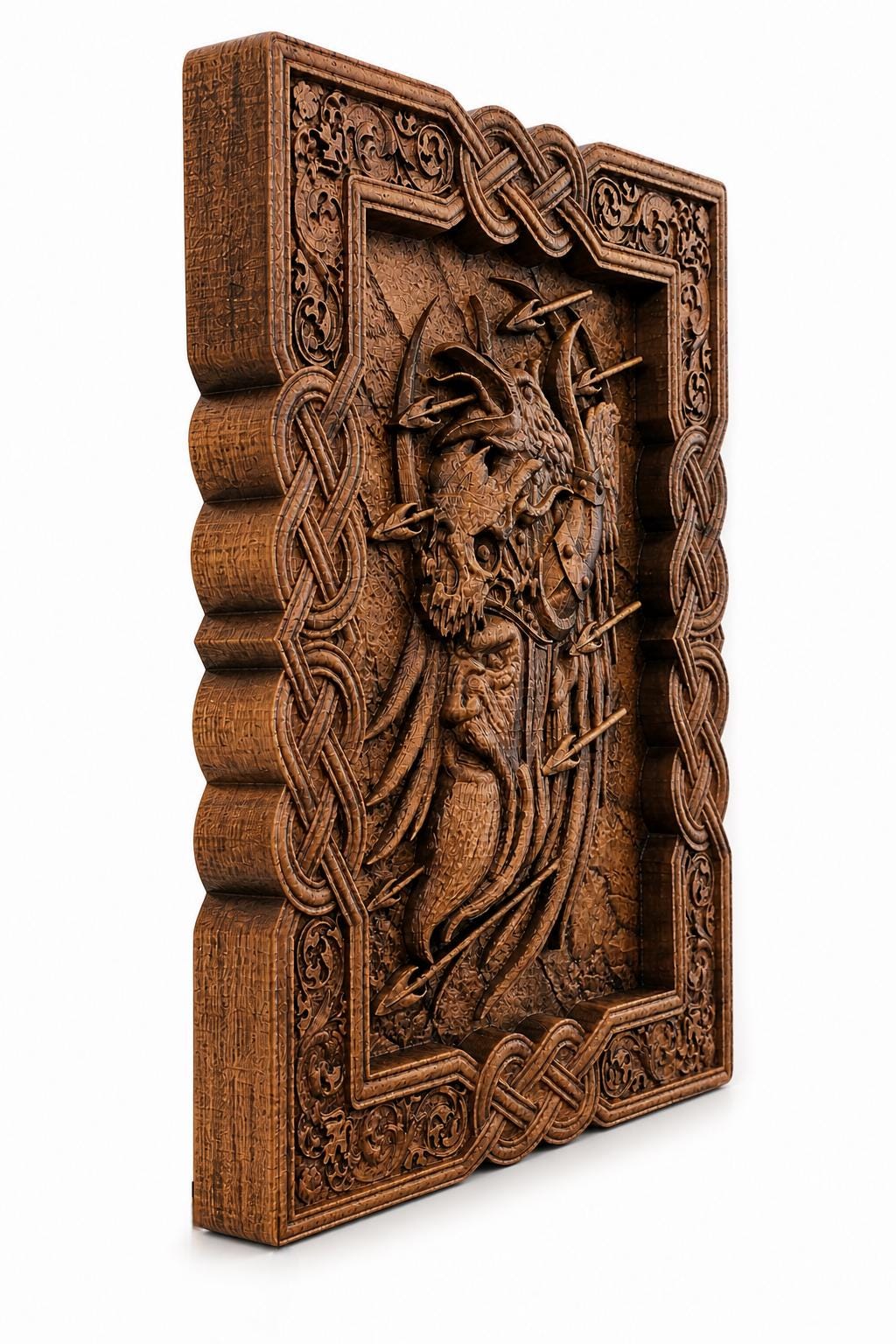 Viking Home Decor - Hand-Carved Viking Warrior Beech Wood Panel – Norse Decor