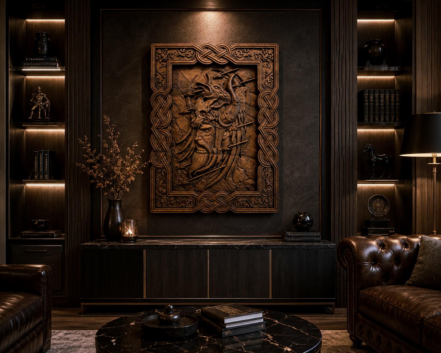 Viking Home Decor - Hand-Carved Viking Warrior Beech Wood Panel – Norse Decor