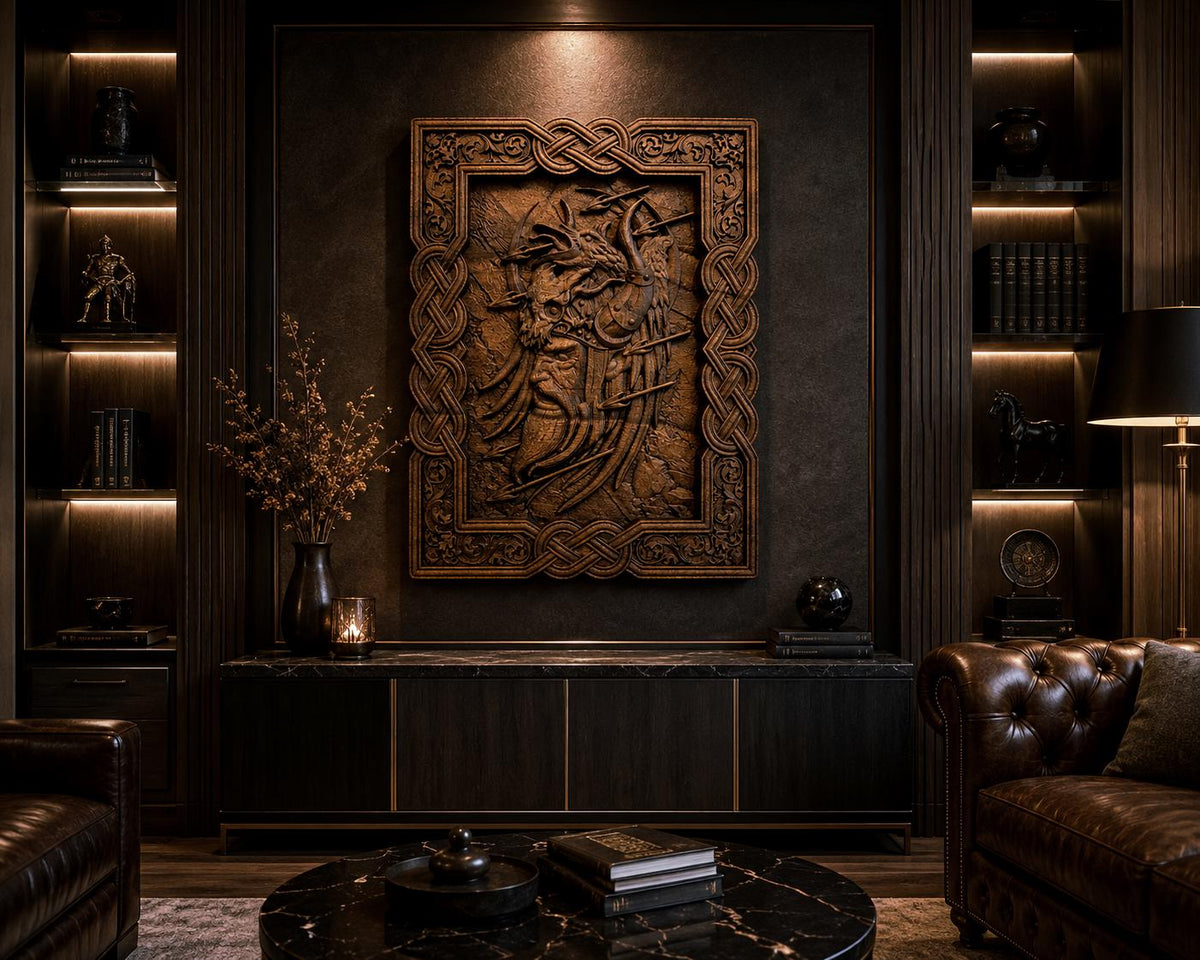 Viking Home Decor - Hand-Carved Viking Warrior Beech Wood Panel – Norse Decor
