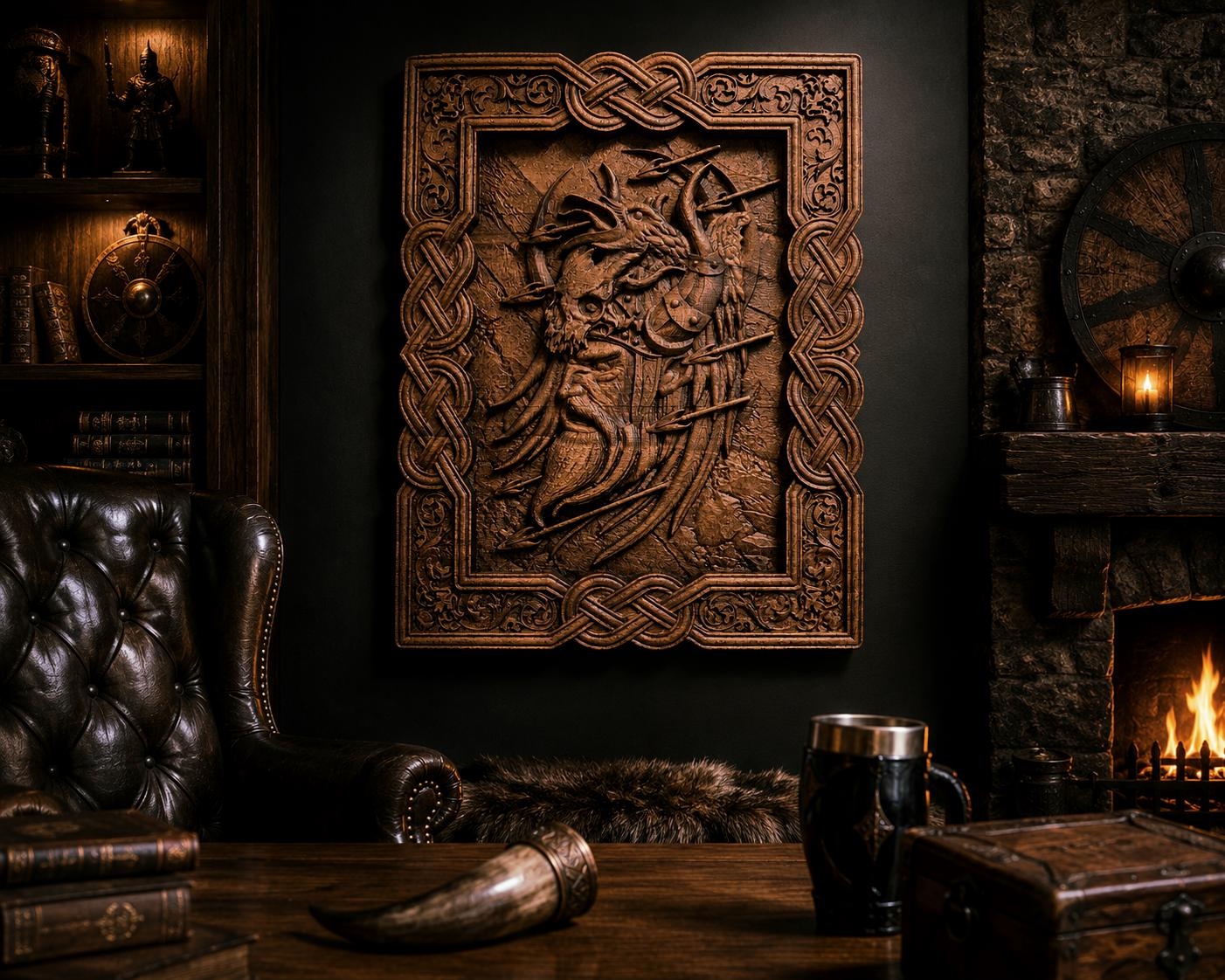 Viking Home Decor - Hand-Carved Viking Warrior Beech Wood Panel – Norse Decor