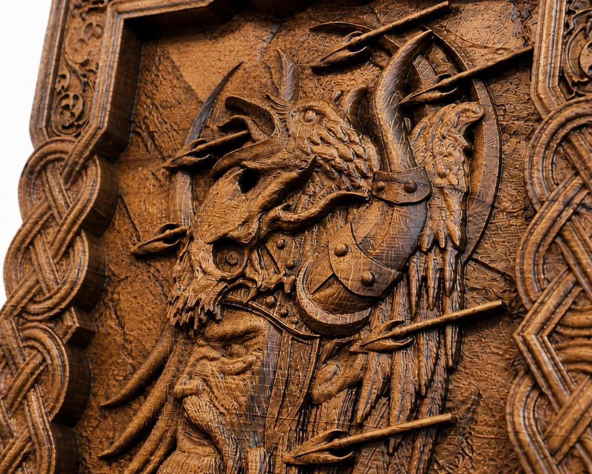 Viking Home Decor - Hand-Carved Viking Warrior Beech Wood Panel – Norse Decor