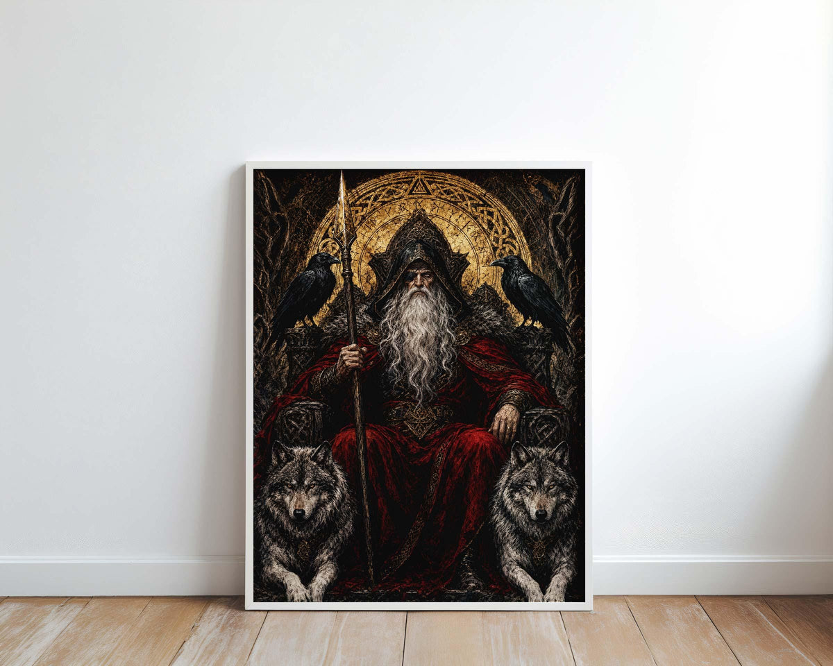 Viking Odin Home Decor - Dark Fantasy Odin Poster & Canvas, Norse God Viking Wall Art, Gothic Man