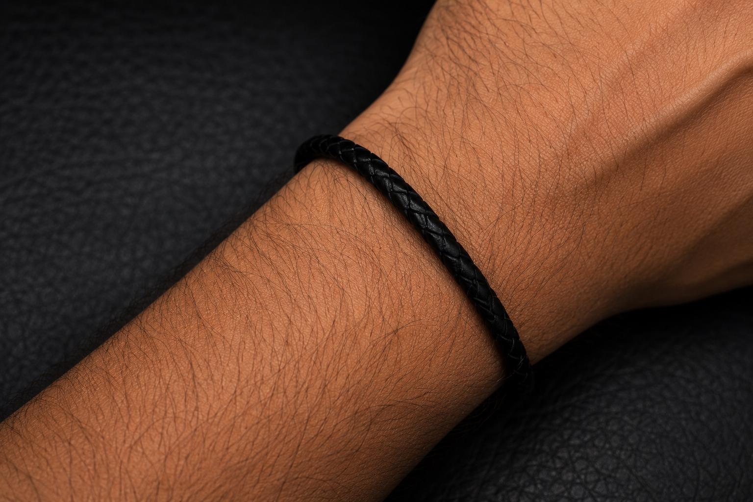 Viking Bracelet - Mens Eagle Bracelet - Sterling Silver Bracelet For Men - Black Leather Viking