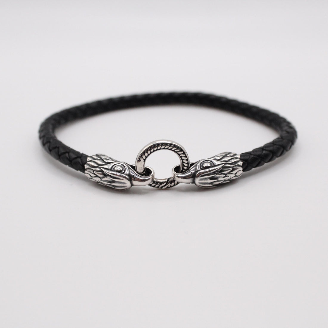Viking Bracelet - Mens Eagle Bracelet - Sterling Silver Bracelet For Men - Black Leather Viking