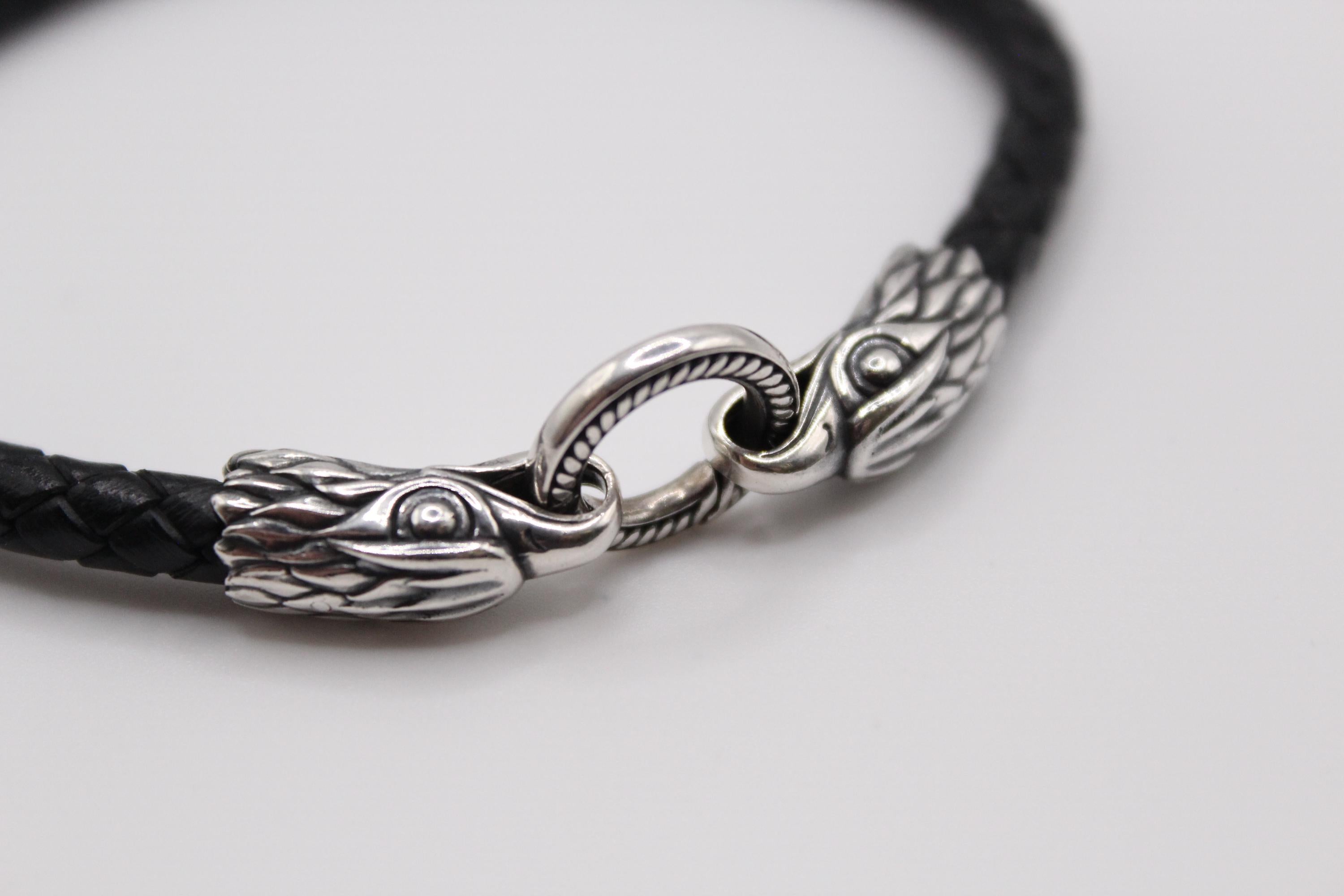 Viking Bracelet - Mens Eagle Bracelet - Sterling Silver Bracelet For Men - Black Leather Viking
