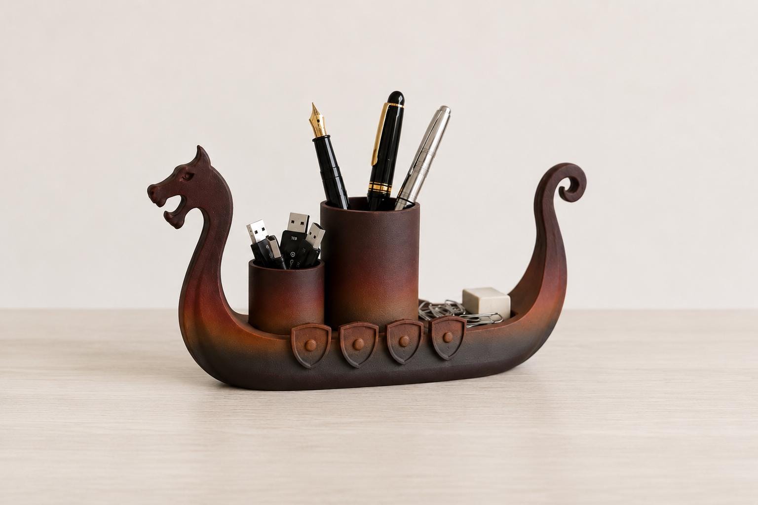 Viking Home Decor - Viking Ship Wooden Sculpture, Nordic Longboat Table Decor, Medieval Boat