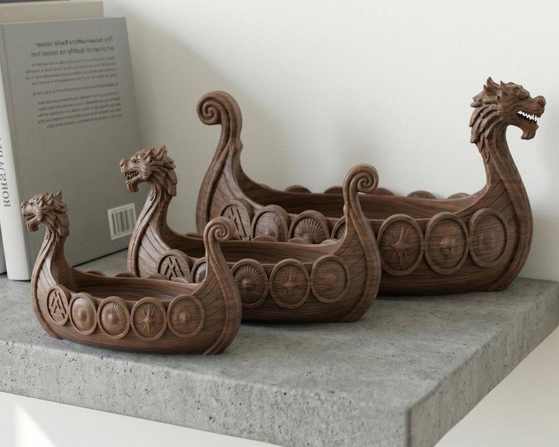 Viking Longship Home Decor - Viking Longship Planter Set, Norse Succulent Pot in Small Medium Large