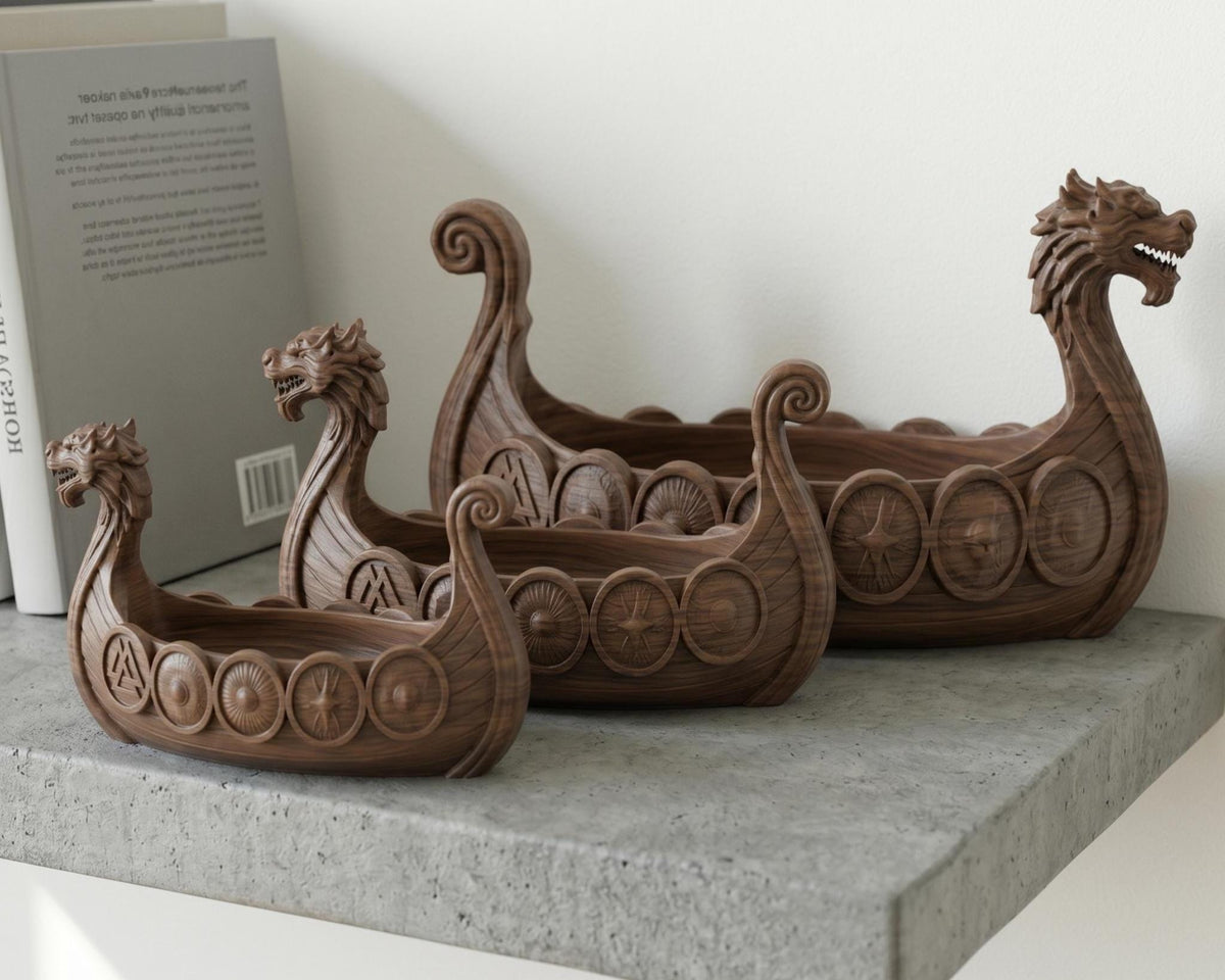 Viking Longship Home Decor - Viking Longship Planter Set, Norse Succulent Pot in Small Medium Large