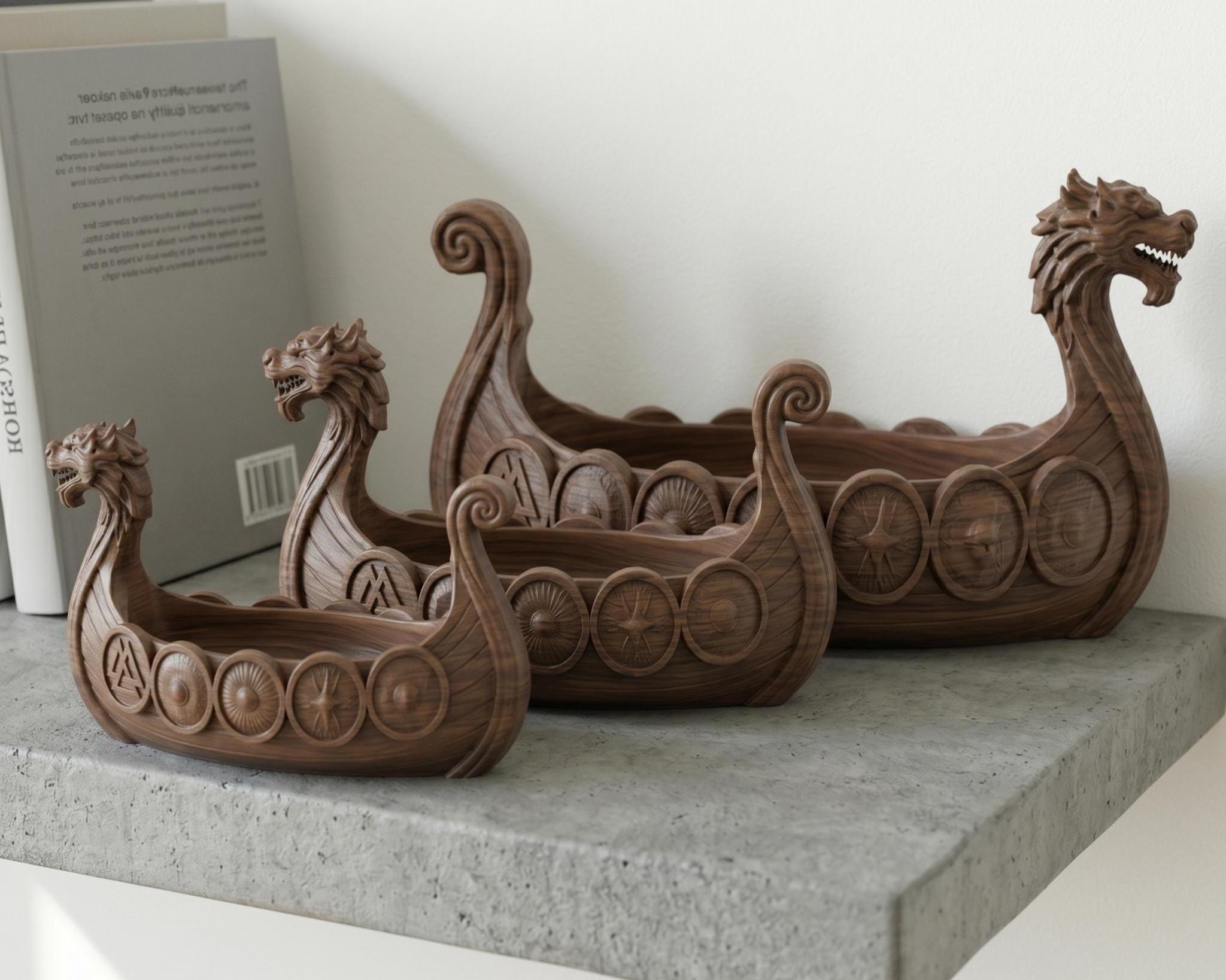 Viking Longship Home Decor - Viking Longship Planter Set, Norse Succulent Pot in Small Medium Large