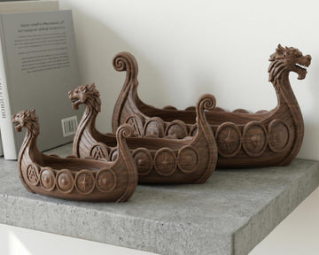Viking Longship Home Decor - Viking Longship Planter Set, Norse Succulent Pot in Small Medium Large