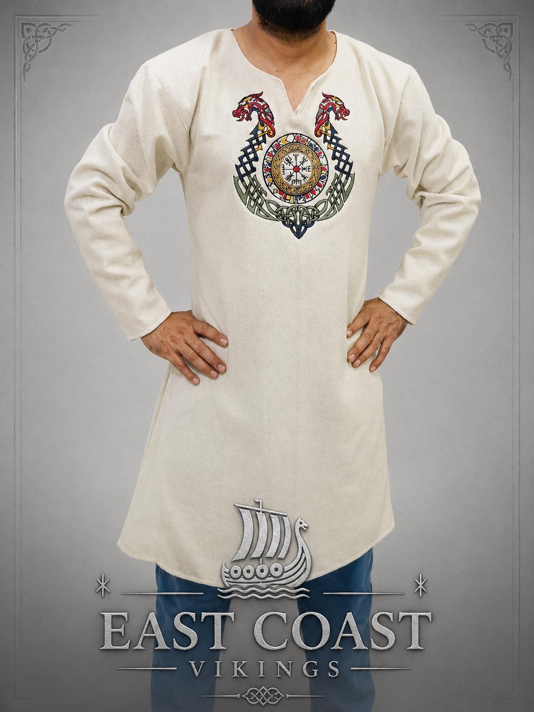 Viking T-Shirt - Embroidered Viking Tunic: Pure Lambs wool with cotton Lining, Reenactment Garb