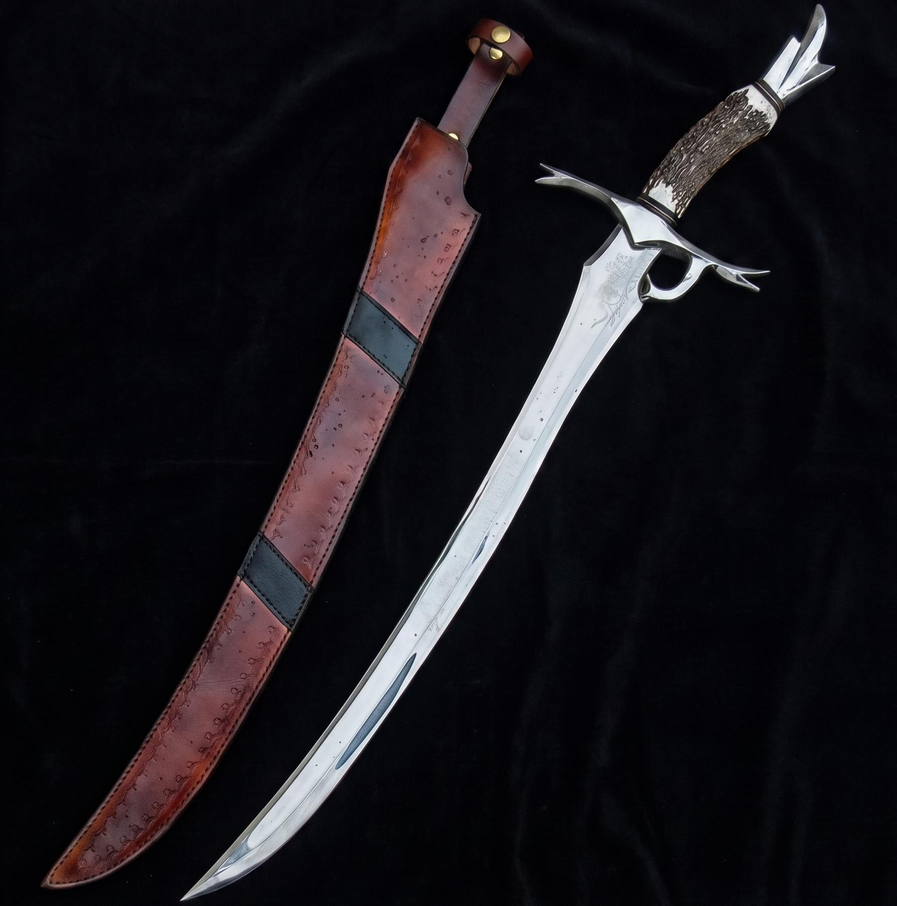 Viking Weapon Replica - Handmade Damascus Steel Celtic Leaf Sword, Viking Medieval Display Sword