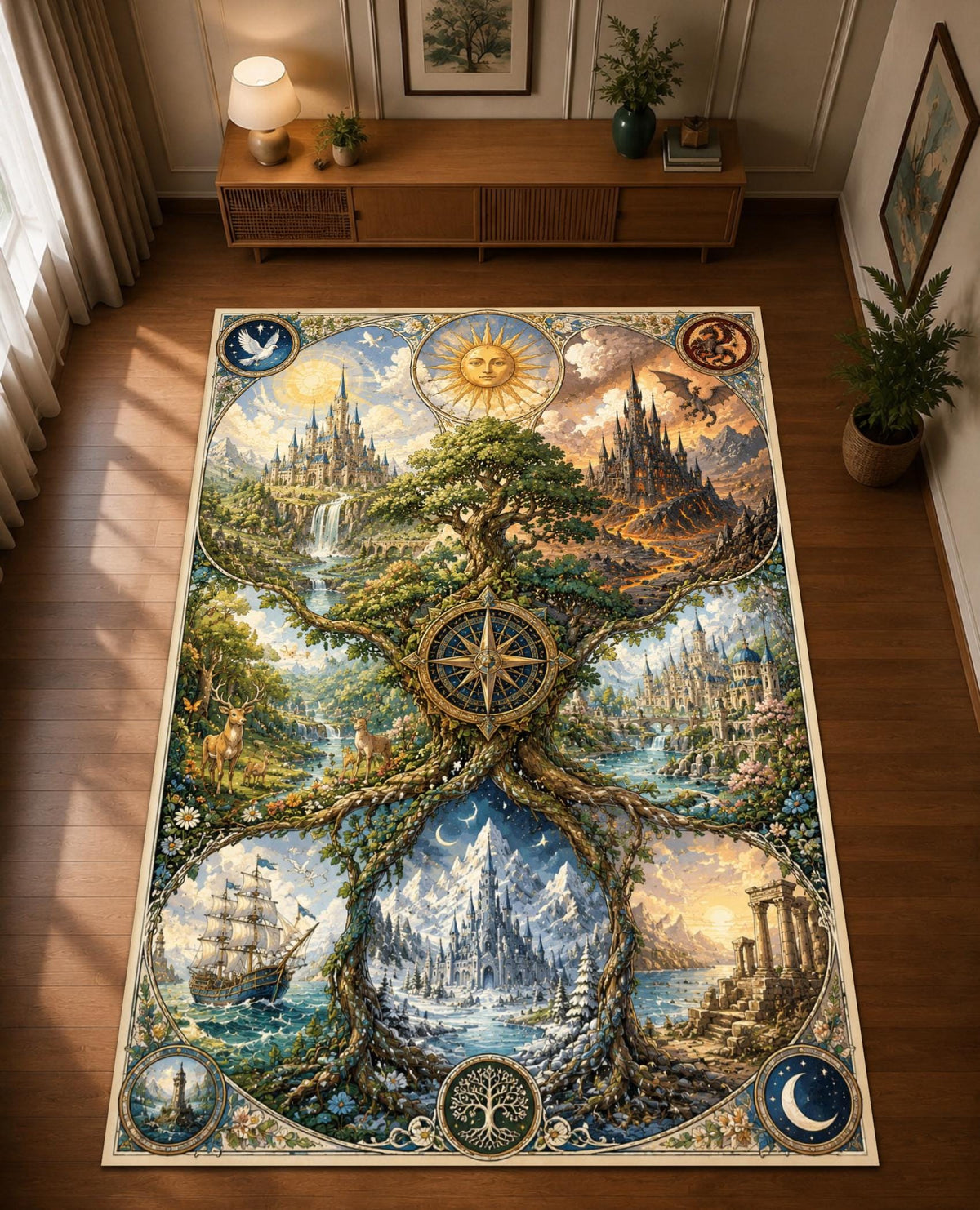 Viking Rug - Celtic Dragon Sword Rug, Viking Knot Carpet, Medieval Fantasy Decor, Gothic Warrior