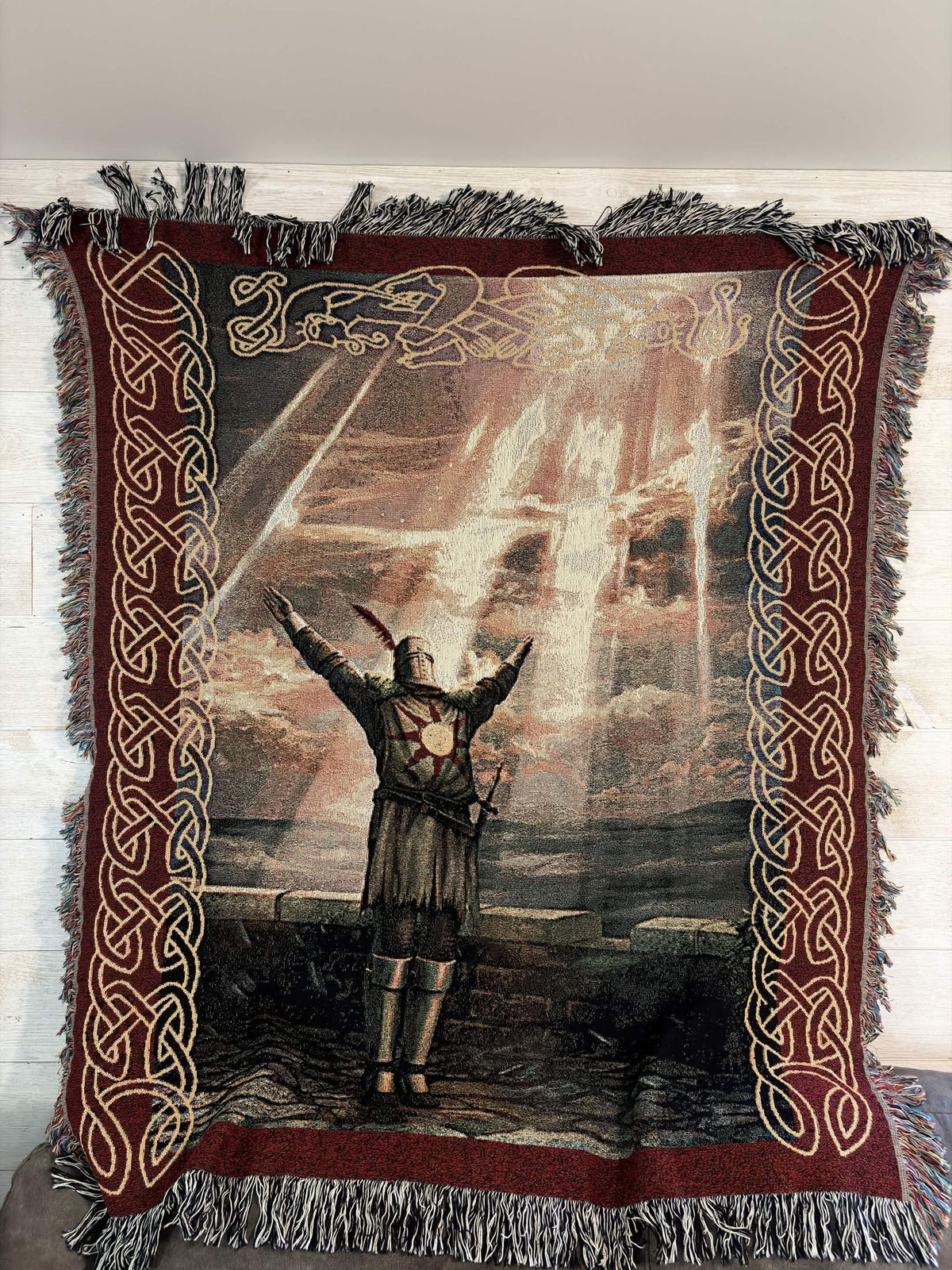 Viking Raven Blanket - Viking Axes Woven Throw Blanket, Norse Raven Celtic Knot Tapestry, Medieval