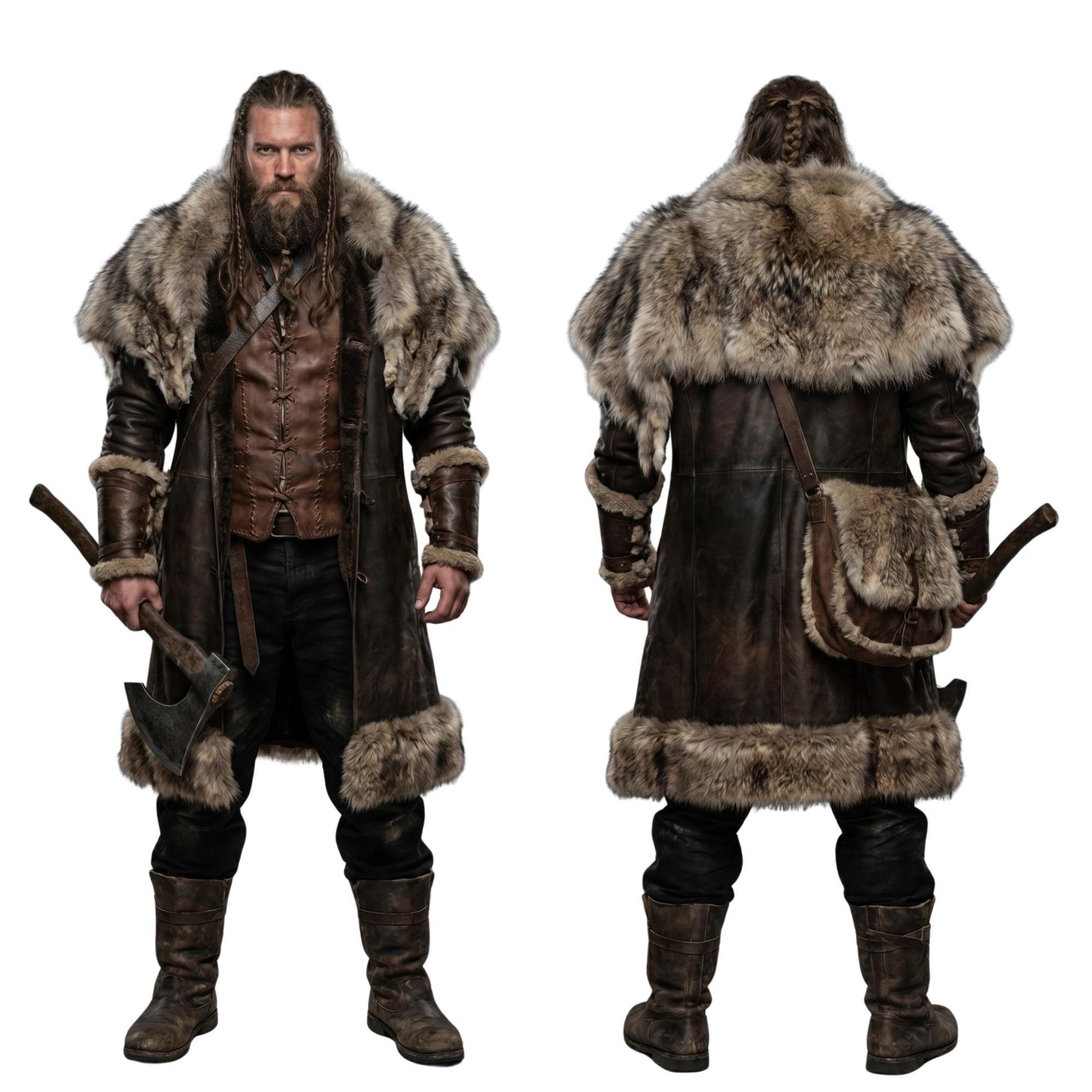 Viking Jacket - Handcrafted Cowhide Medieval Fur Coat: Viking Warrior Costume